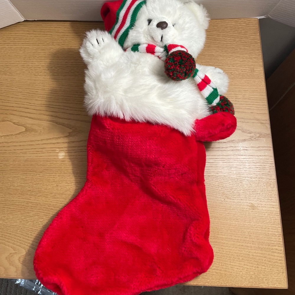 Vtg Commonwealth Teddy Bear Christmas Stocking Plush 3D Beary Wishmas 1988  21”